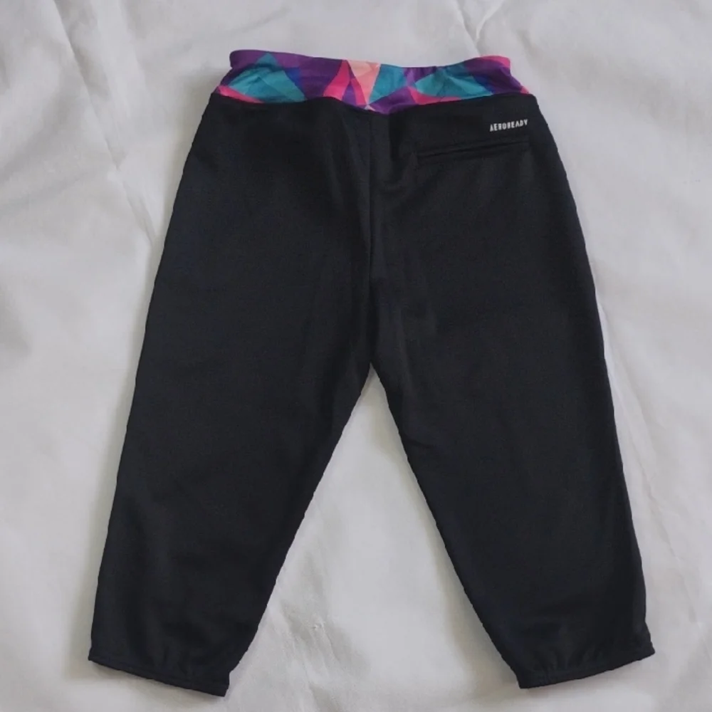 Adidas Black Multi Color Band Activewear Performance Sporty Athletic Pants YOUTH
